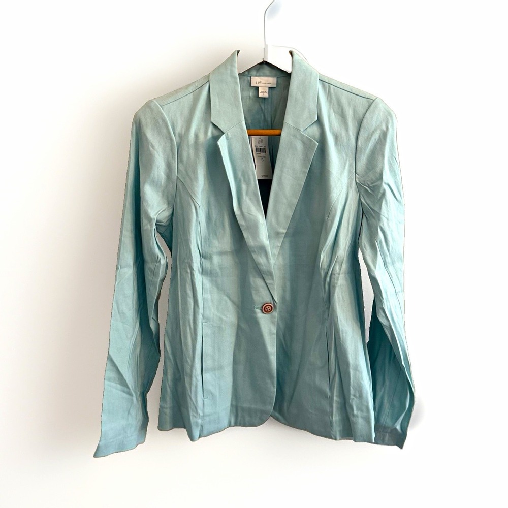 J. Jill Love Linen Sea Glass Blue S Blazer Jacket One-Button Single-Breasted